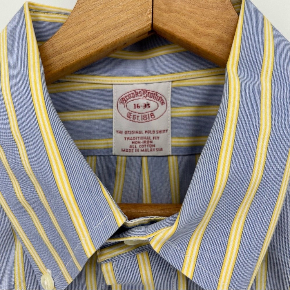 Brooks Brothers Dress Shirt Men’s 16 Button-Down Long Sleeve Striped Blue Yellow - Picture 3 of 9